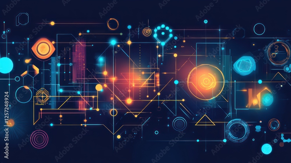 Aufkleber Abstract futuristic technology network with connecting lines and geometric shapes