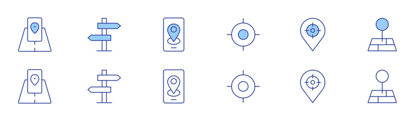 Navigation icon set in two styles, Duotone and Thin Line style. Editable stroke. gps, targeting, point, ar, direction