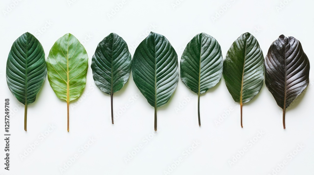 Poster seven leaves with varying shades of green in sequence