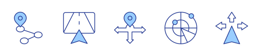 navigator, direction, radar, directions, route. Navigation Icon vector illustration. Line Duotone style. Editable stroke