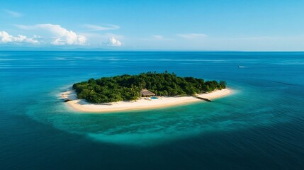 Fototapeta premium Aerial View of a Secluded Tropical Island Paradise in the Ocean