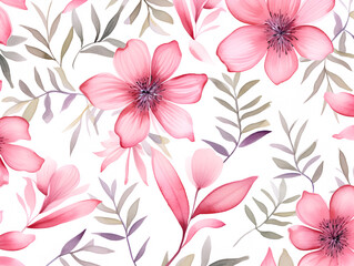 Seamless Pink Blossom Floral Pattern with Watercolor Effect