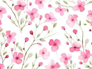Seamless Pink Floral Pattern with Watercolor Blossoms