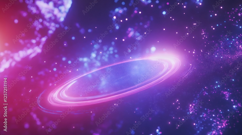 Poster Rings of light encircle an abstract object in deep space