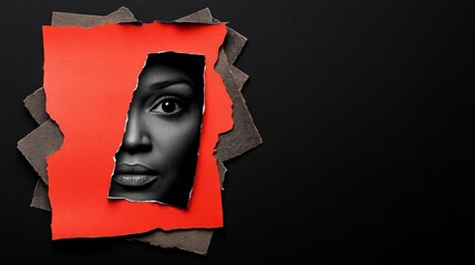 Intriguing Portrait Emerging from Torn Paper on Dark Background