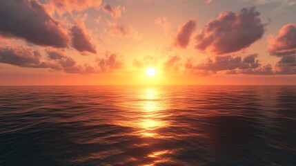 Fototapeta premium Scenic Sun Setting Over Calm Ocean Waters with Colorful Clouds
