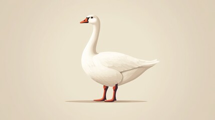 98.Vector illustration of a white goose standing gracefully, with detailed feather textures and soft shadows, on a clean and minimalistic background.