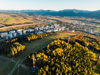 Sunset over Liptov region with and High Tatras mountains around. Liptovsky Mikulas landspace, slovakia.