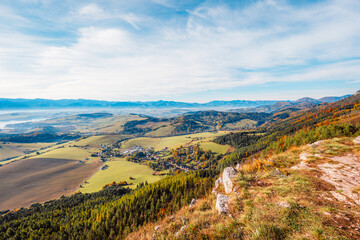 Liptov region Hiking in Tatras mountains to autumn cerenova rock view near Liptovsky Mikulas , slovakia.