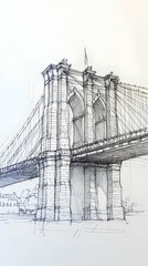 Fototapeta premium Bridge sketch, urban scene, architectural drawing