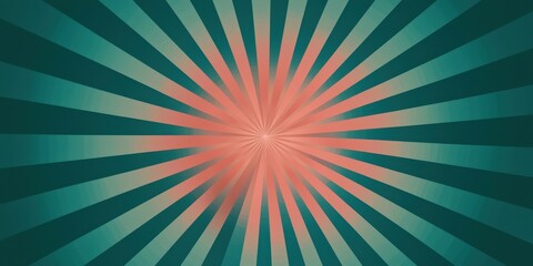 Abstract Sunburst Pattern Radiating in Teal and Coral Stripes