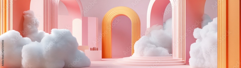Aufkleber dreamy surreal scene shows clouds arches and architectural elements