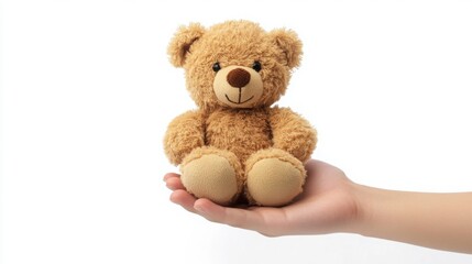 Fototapeta premium Teddy Bear in Hand on White Background - Cute Toy Gift