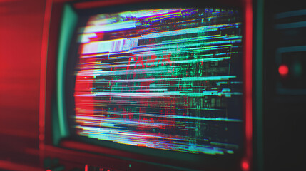 TV screen texture with glitch text PAUSE. HDTV no signal problems. Bad TV signal on TV screen Noise of motion background lines. Glitch VHS. Retro concept. Glitch camera effect. Video rewind texture 