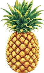 Juicy Pineapple  Tropical Fruit  Isolated on White