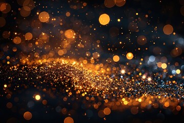 glitter vintage lights background. dark gold and black. de focused.