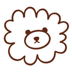 Cute bear face with fluffy curly outline in doodle style