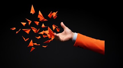 Creative Hand Releasing Paper Airplanes in a Dark Background