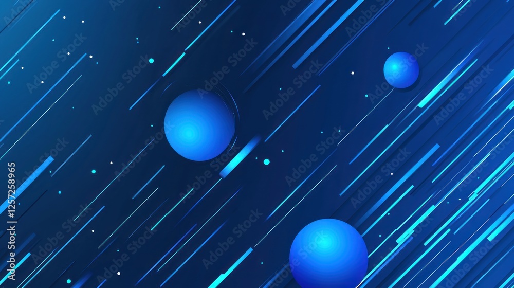 Poster abstract blue background with spheres and diagonal lines