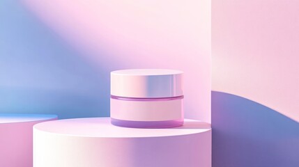 Elegant cream jar product display in soft pastel lighting