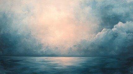 Fototapeta premium Serene ocean meets ethereal sky with soft light and clouds