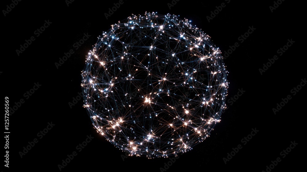 Poster Spherical network with connecting lines on a dark background