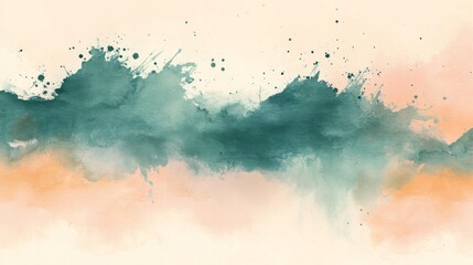 Obraz premium Abstract watercolor painting features blends of teal and peach hues