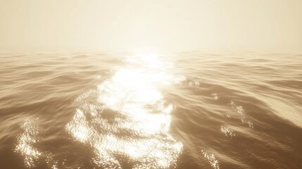 Golden sunlight reflects on a calm and vast open ocean
