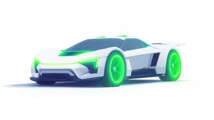 Obraz premium Futuristic sports car design with glowing green accents in a minimalist setting, 3d illustration.