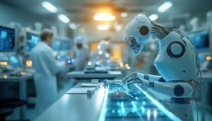 Advanced Robotics Lab Humanoid Robot in Futuristic Research Setting