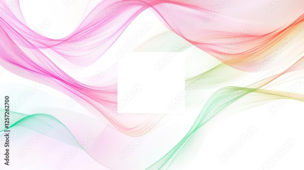 Poster Abstract colorful flowing lines with a white square overlay