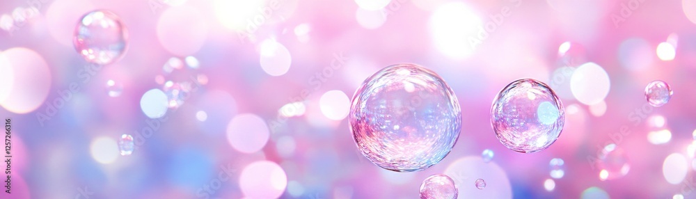 Poster Ethereal bubbles float against a soft pastel bokeh background