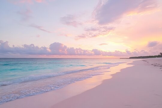 Pink sunset beach ocean waves tropical paradise vacation