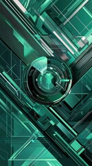 Obraz premium Teal and Gray Abstract Geometric Design Featuring Intersecting Lines and Shapes