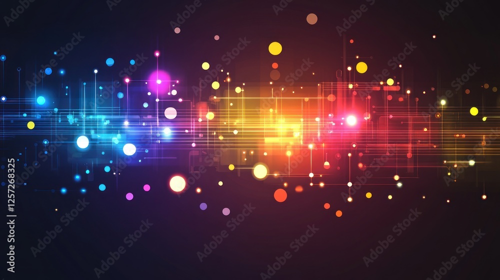 Poster abstract illustration of colorful glowing network with geometric connections