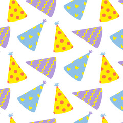 Colorful party hats in a whimsical pattern for festive celebrations and events