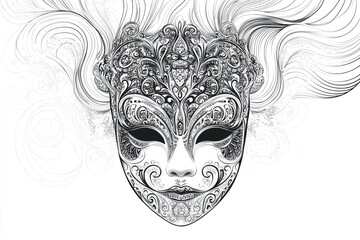 Intricate mask design featuring elaborate patterns and flowing h