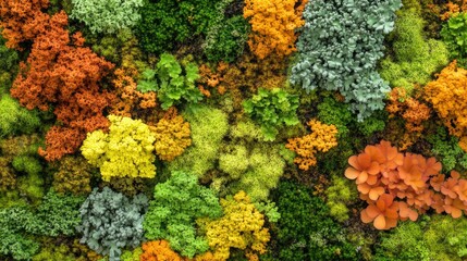 Aerial View of Colorful Moss and Lichen Texture
