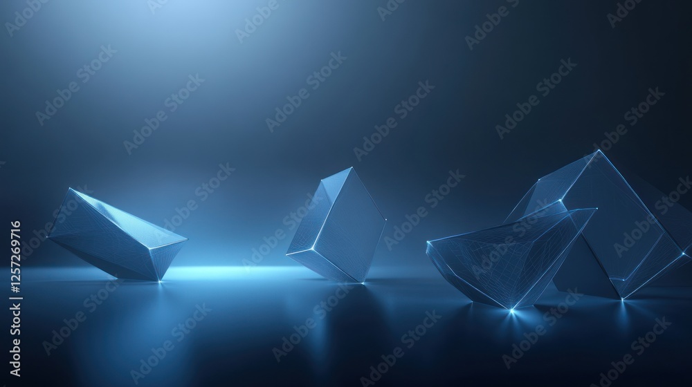 Poster abstract geometric shapes illuminated in a modern minimalist blue setting