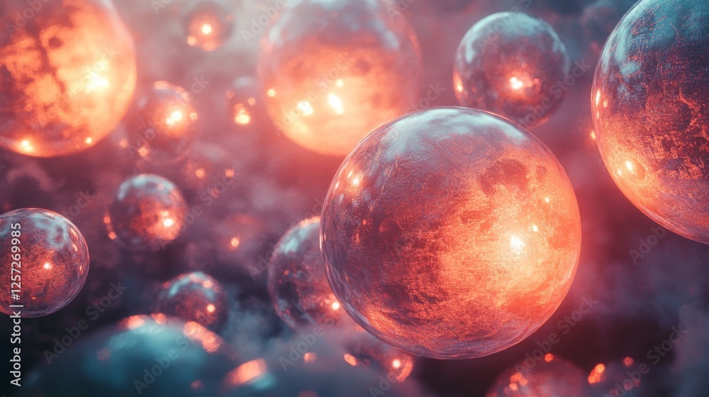Wall mural abstract rendering showcasing multiple spherical planets within a nebula