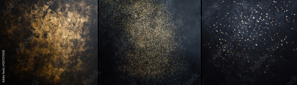 Poster three variations of textured backgrounds with black and gold elements