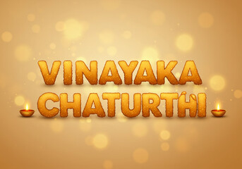 Glowing Vinayaka Chaturthi Typography with Bokeh Lights