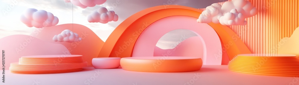 Aufkleber playful pastel podiums and clouds create a whimsical display