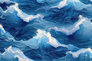 Seamless pattern background of beautiful blue ocean waves
