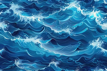 Seamless pattern background of beautiful blue ocean waves