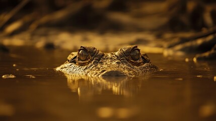 Obraz premium Close up of an alligator surfacing in muddy river water