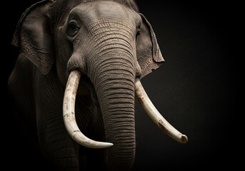 Obraz premium Majestic Elephant Portrait Dark Background Wildlife Photography
