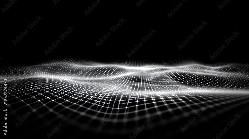 Poster abstract white grid with a wavy surface on black background