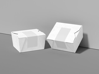 White Blank Two Food Box Packaging with Sticker Label 3D Realistic