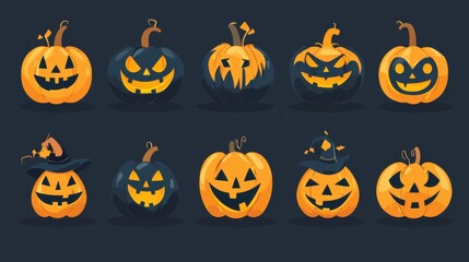 Festive pumpkin carvings halloween celebration digital art spooky atmosphere aerial view creativity unleashed